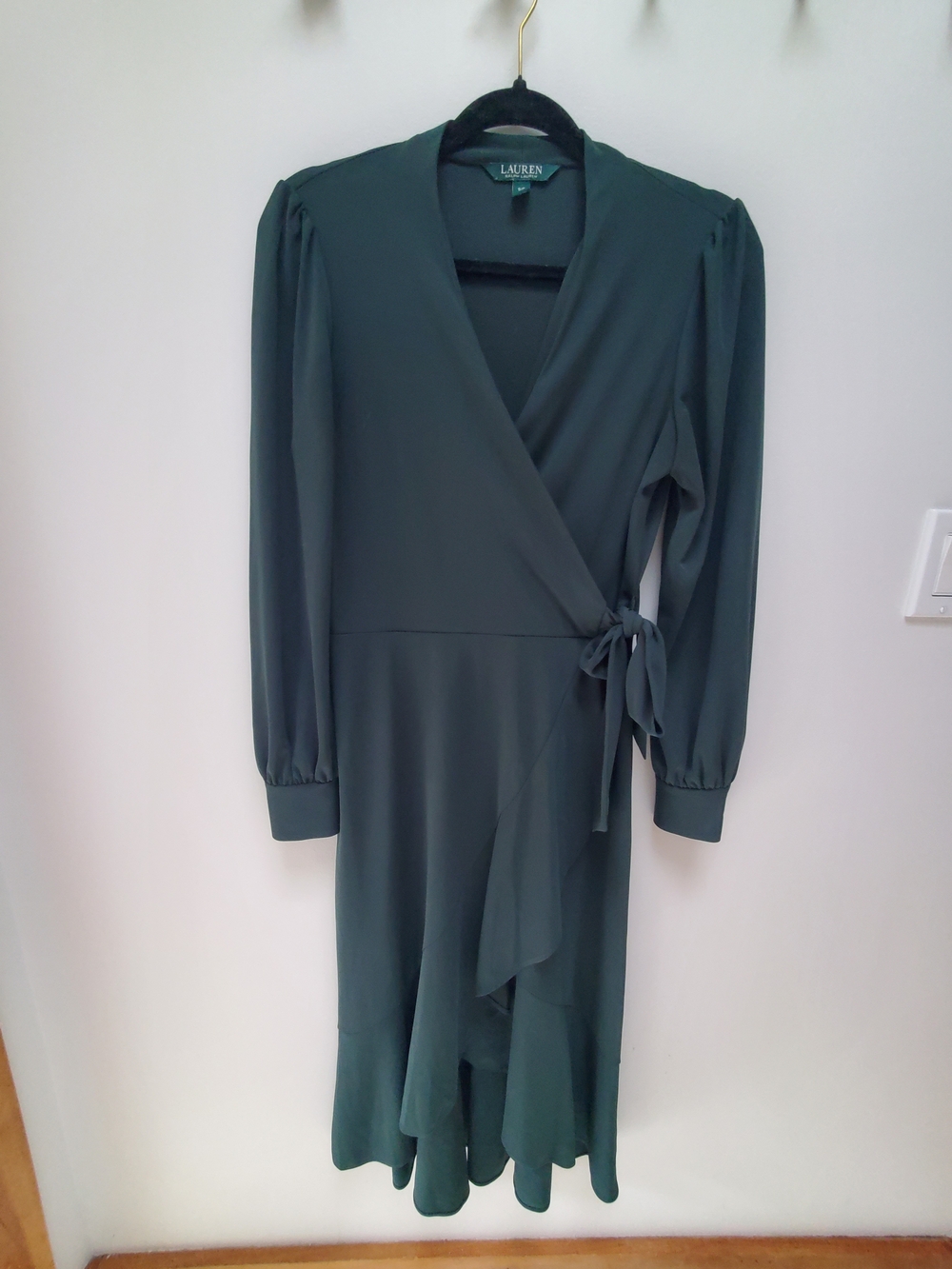Lauren Ralph Lauren Dark Green Long-Sleeve Wrap Midi Dress